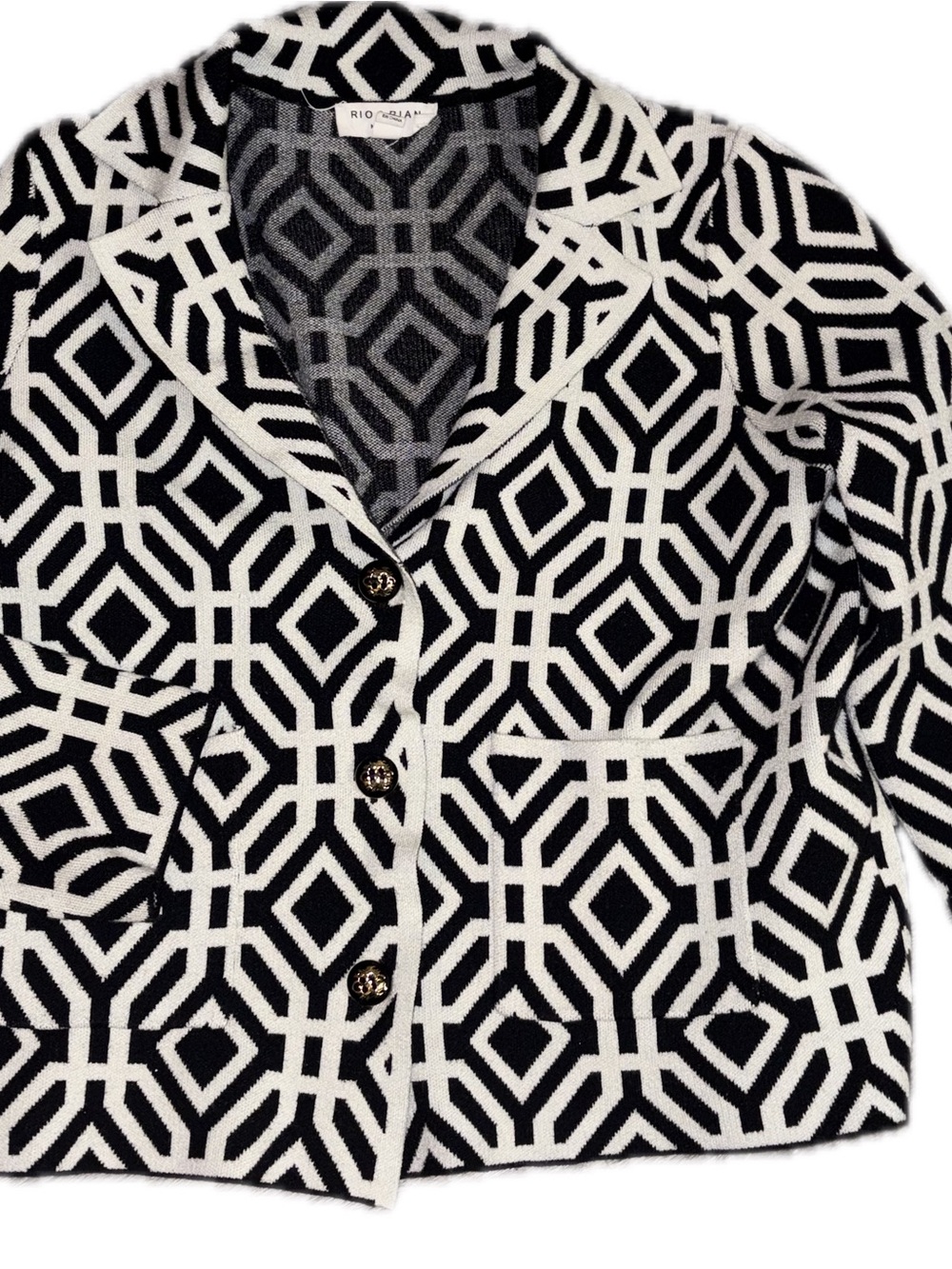 Black & White Geometric Knit Blazer